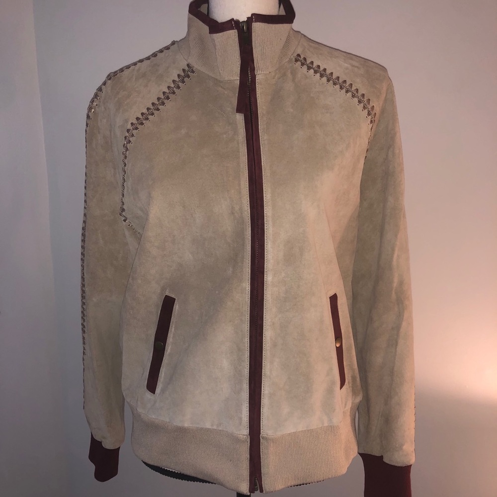 Ecru suede sporty jacket